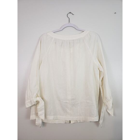 Max Studio Blouse Womens Size L Button Linen Blend Tie Sleeve Office Siren Boho - Picture 5 of 7